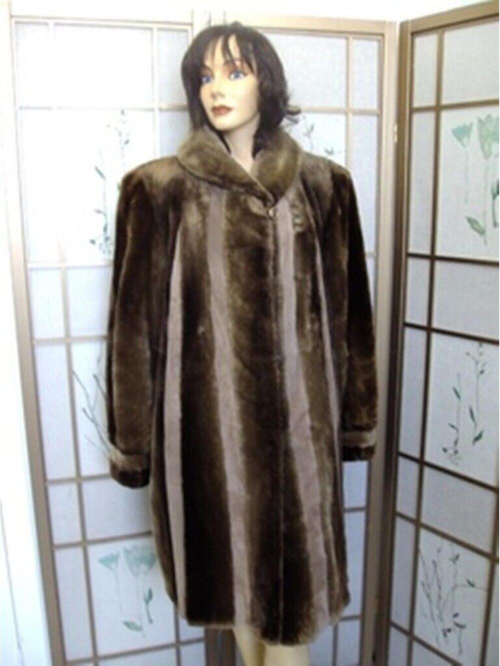 EXCELLENT SHEARED BEAVER FUR JACKET COAT W/ SUEDE INSERTS WOMEN SIZE 8 MEDIUM